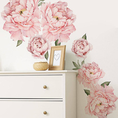 外貿浪漫粉色牡丹花朵臥室客廳玄關宿舍家居裝飾牆貼貼紙自粘批發