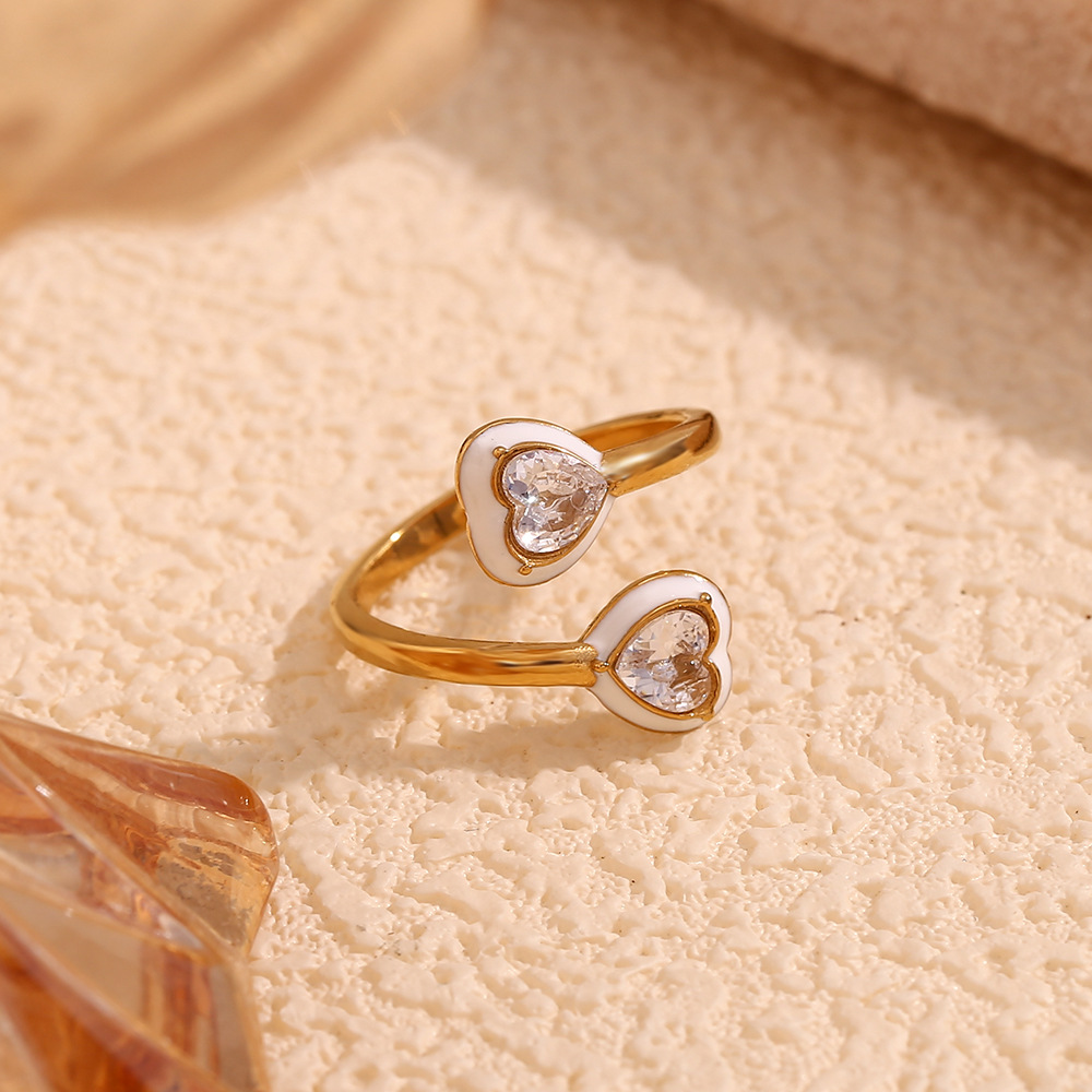 White Dripping Oil Love With Diamond Opening Ring