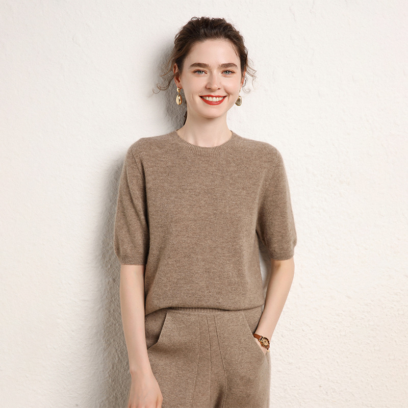 Cashmere Knitwear Seamless Women's Round Neck Short-Sleeve Loose Slimming Sweater Inner Top New Style