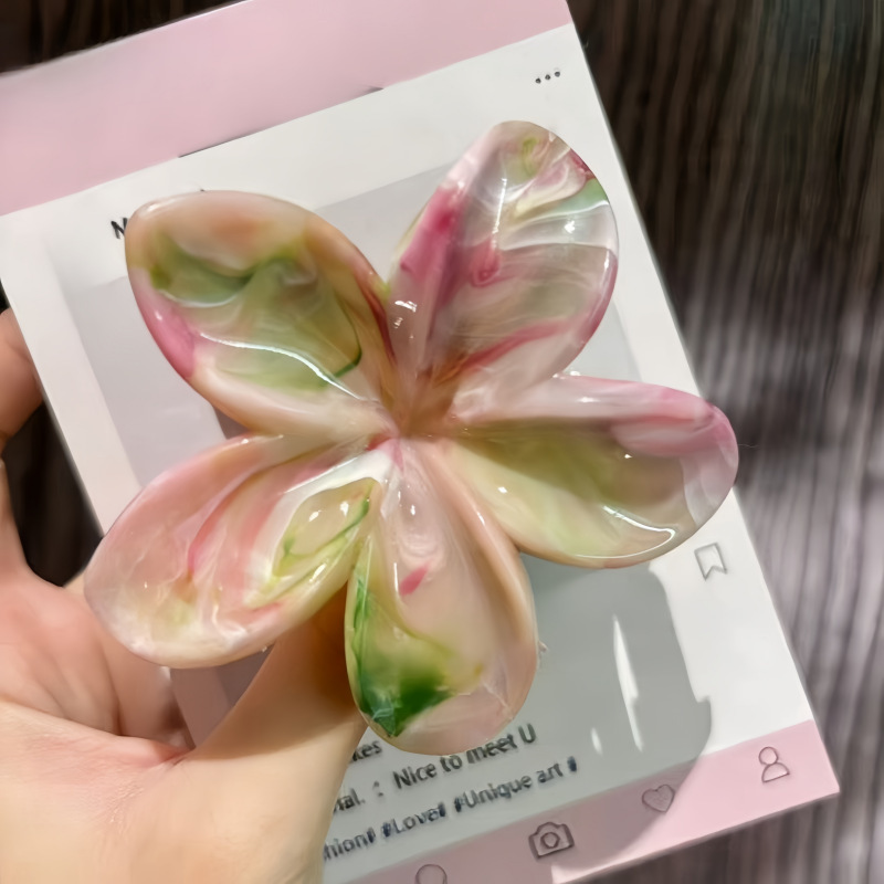 2025年新作クロスボーダー染めプルメリアグリッパー、ネットセレブ流紋花、高級ヘアピン、気質大理