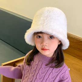 儿童毛绒帽子冬季保暖防寒加厚毛线帽宝宝女童男童冬天水桶渔夫帽
