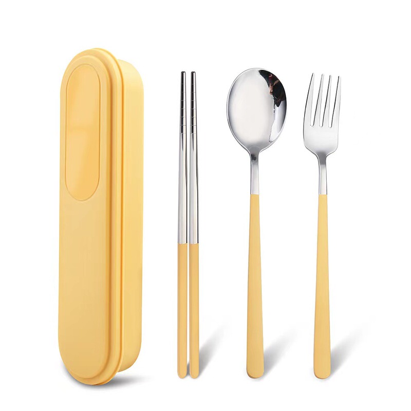 304ステンレス携帯食器三点セット学生屋外食器セット引き出し箱プレゼントスプーンフォーク箸|undefined