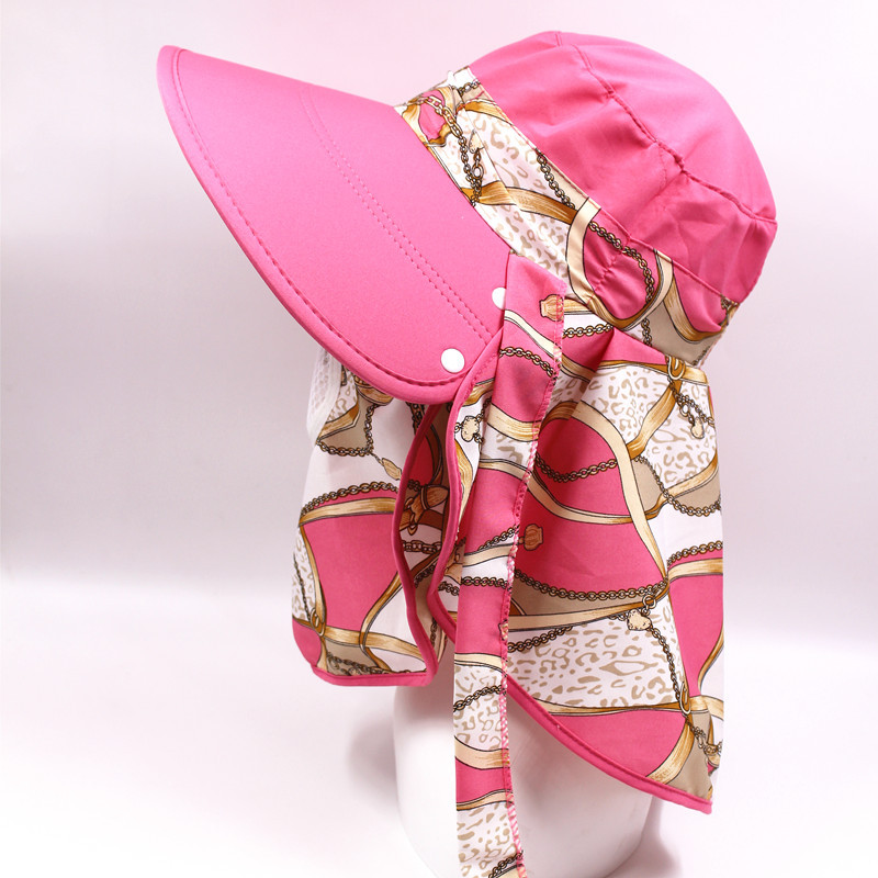 韩版新款纱飘带遮阳女士夏季户外防晒大檐披肩采茶帽   骑车透气