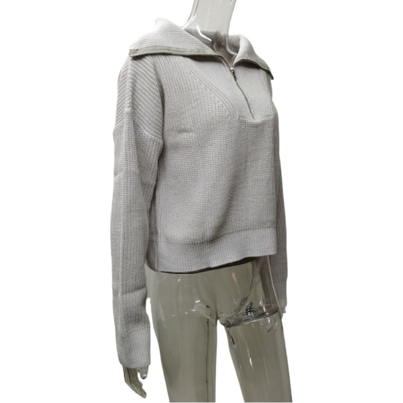 Comercio exterior transfronterizo, nuevo estilo 2026, top retro europeo y americano de manga larga con diseño holgado y cuello en V, suéter de punto para mujer. image 1