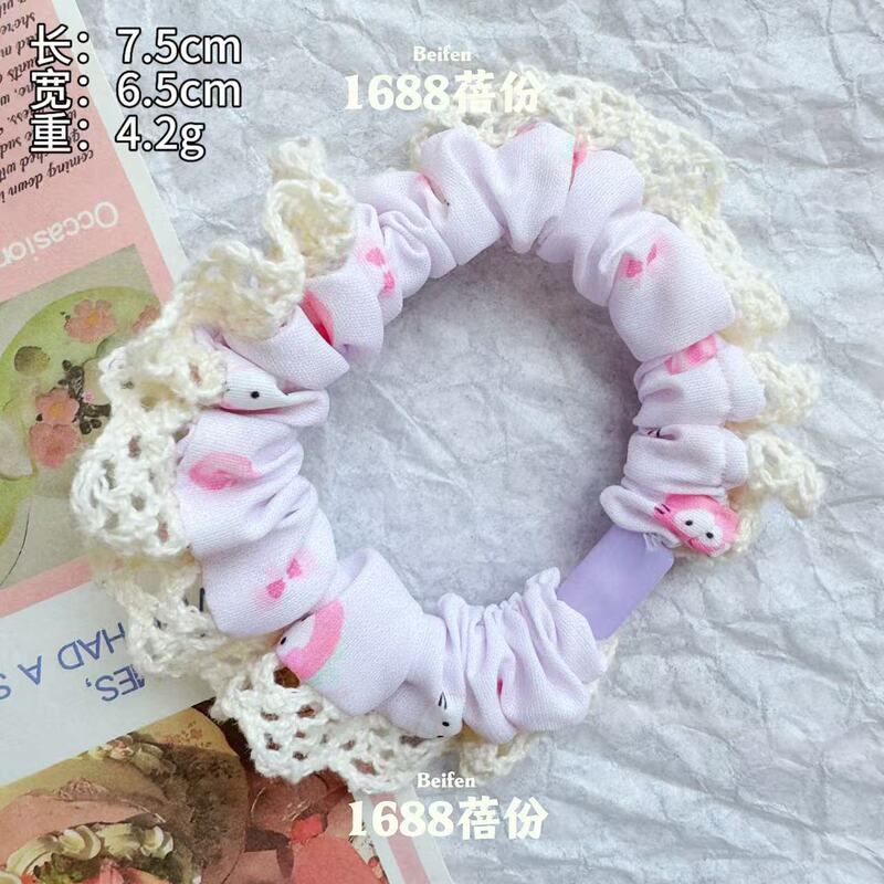 卡通猫咪蕾丝花边小肠发圈可爱甜美百搭夏季扎发皮筋马尾头绳发饰|undefined