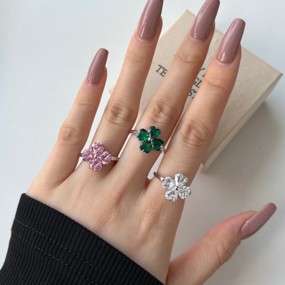 2g Weight Rings Classification 5, 6, 9 Ring Size 1 Piece Quantity Date, Tea Party Occasion 925 Sterling Silver Material Four Leaf Clover Pattern Women's Gender Plating Design Elegant, Glam Style 925 Sterling Silver Four Leaf Clover Rings 6