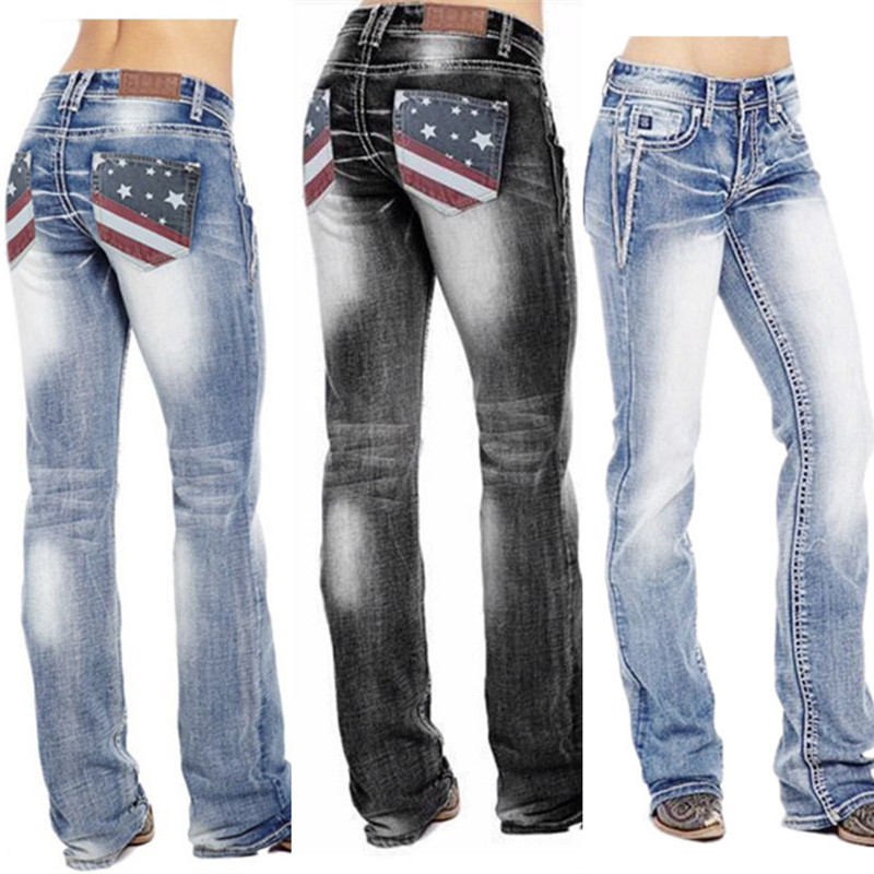 Factory Direct Amazon Independent Station Hot Sale Ladies Jeans Slim Fit Slim Large Size Denim Pants Trousers