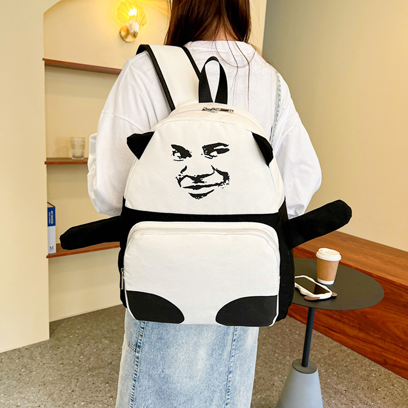 Parody Panda Expression Canvas Backpack Cute Creative Funny Student Schoolbag Large Capacity College Student Backpack Parody Panda Expression Canvas Backpack Cute Creative Funny Student Schoolbag Large Capacity College Student Backpack