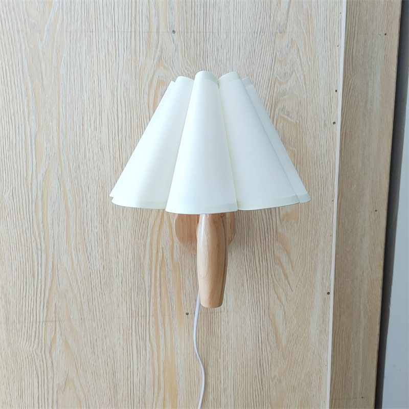 INS estilo pastoral Retro Vintage plisado pétalo tela lámpara de pared de madera estilo pastoral dormitorio lámpara de entrada