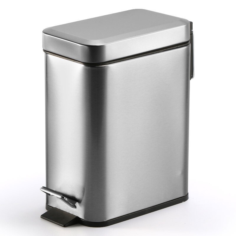5L Rectangular Stainless Steel Household Trash Can for Living Room, Bedroom, Bathroom, Simple Foot-Pedal Slow-Drop Narrow Gap Storage Bin