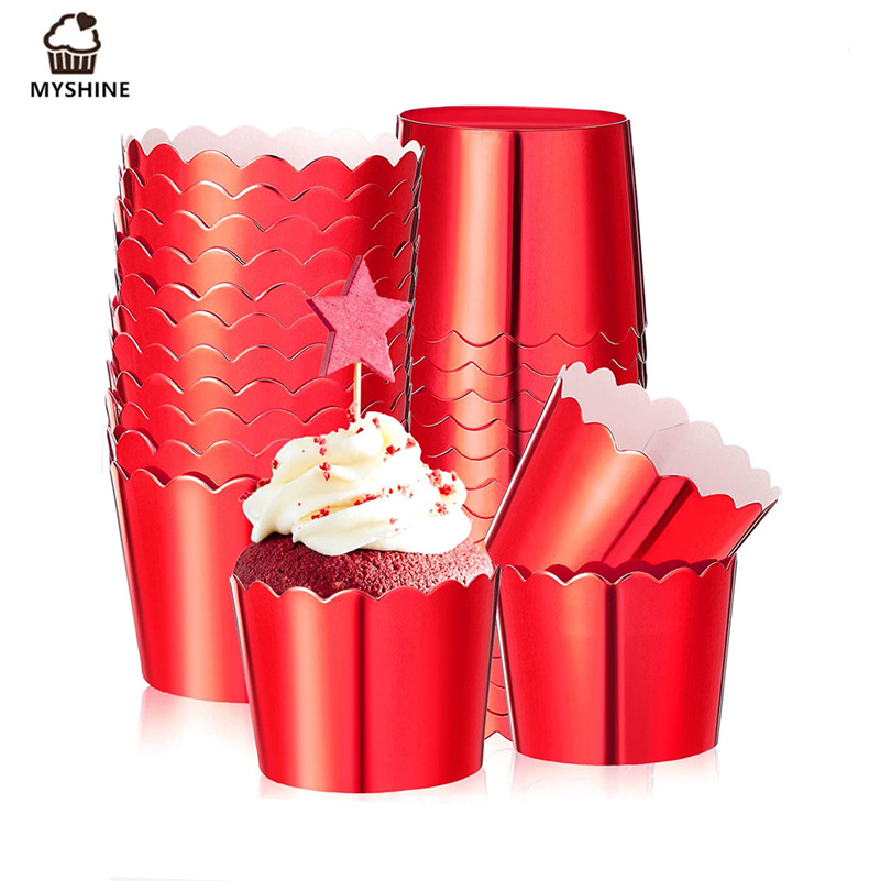 Festival del partido oro y plata medio de alta temperatura resistente a la máquina recta taza para hornear pastel taza de papel molde de pastel Ma fento 50