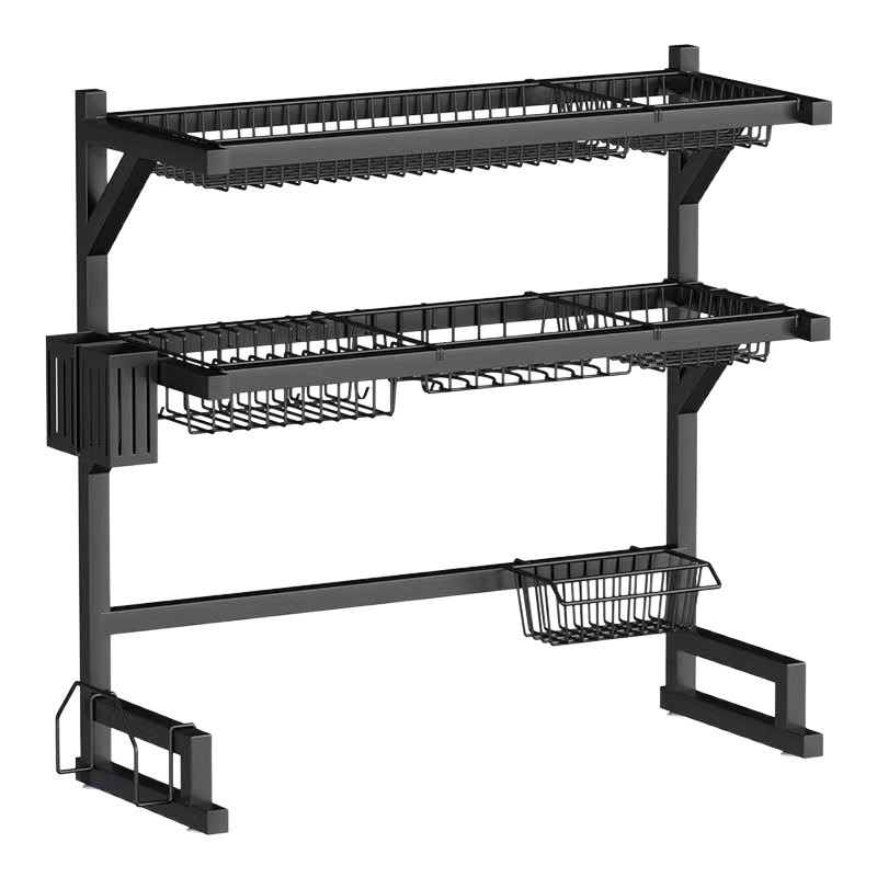 Fregadero de la cocina de acero inoxidable estante de almacenamiento encimera multi-funcional plato estante de drenaje plato fregadero estante de almacenamiento de plato