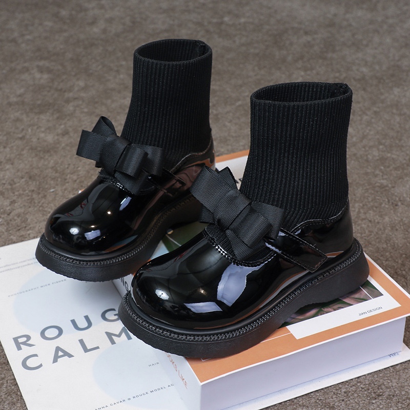 Girls Boots 2025 Autumn and Winter Little Girls Sweet Bow Princess Boots Korean Style Fashion Flying Weaving Girls Sock Boots
