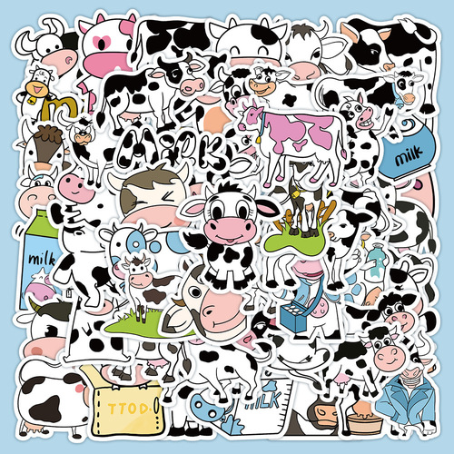 60张卡通可爱草莓牛奶牛贴纸装饰贴画手帐防水行李箱滑板墙面装饰