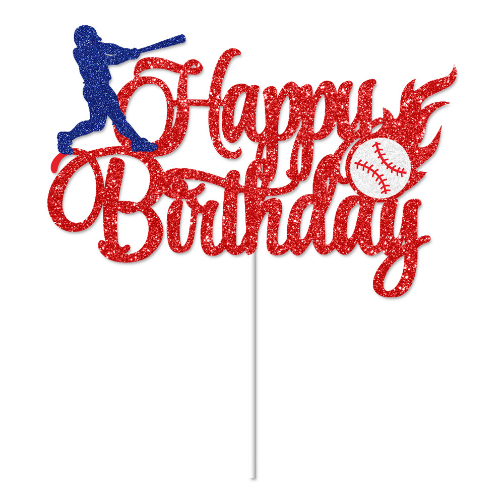 Transfronterizo nuevos deportes de béisbol tema fiesta de cumpleaños decoración traje béisbol cumpleaños bandera pastel insertar