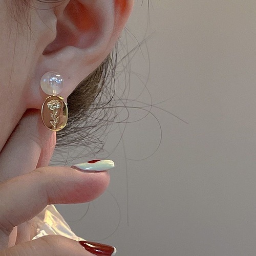 Silver needle zircon love bow mermaid pearl earrings Korean high-end temperament earrings earrings wholesale for women