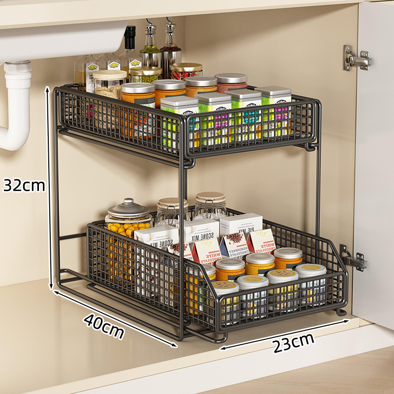 Estante de cocina bajo el fregadero tipo de extracción de almacenamiento de cesta de extracción de platos de paneles y platos de cajón de gabinete multicapa con uso doméstico incorporado