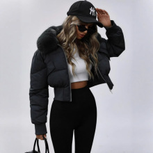 欧美外贸批发2025冬季新款女装可拆卸毛领辣妹短款上衣棉服外套女