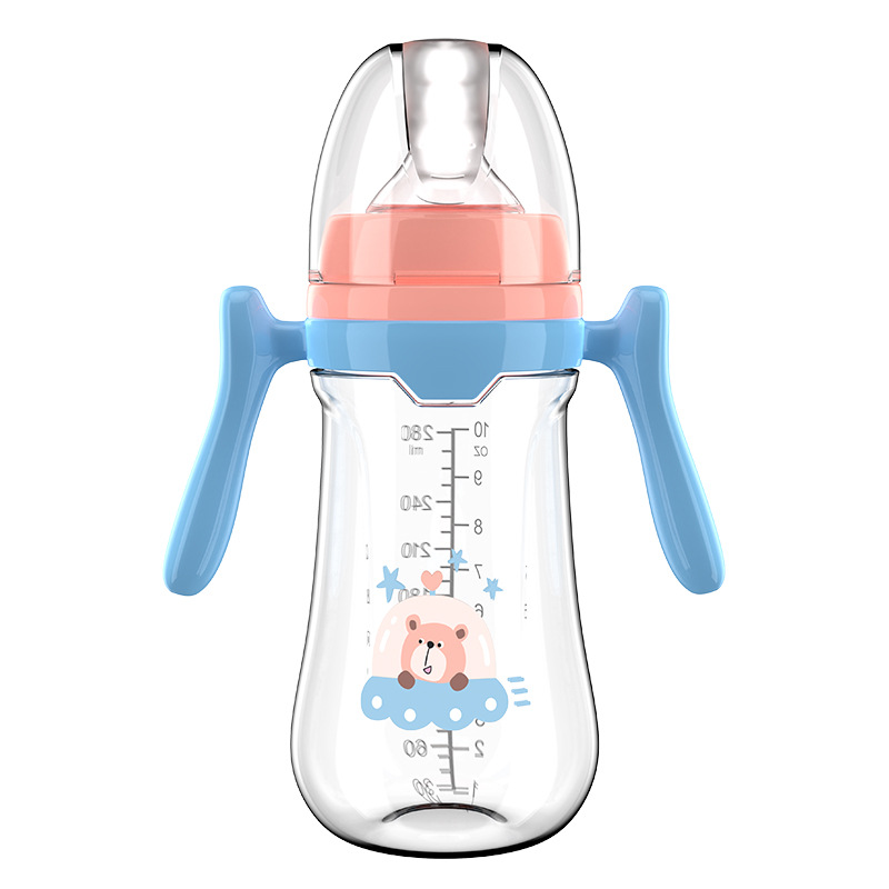 Pezón de boca ancha para bebés 180/240/280ml Serie simple con mango PP biberón sin pajitas