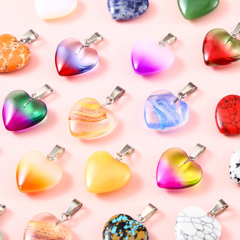 Heart Shape Pattern Polishing Design 1 Piece 20mm Natural Stone Crystal Heart Shape Pendant