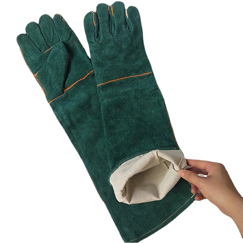 PET anti-mordedura guantes 60cm forro completo cuero alargado anti-arañazos cuero completo tratamiento de soldadura eléctrica mano completa aislamiento a prueba de fuego