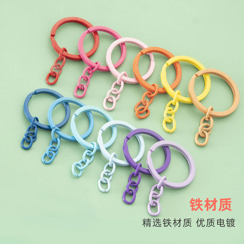Circular alloy colored painted keychain with four-section chain, multi-color creative DIY accessory chain