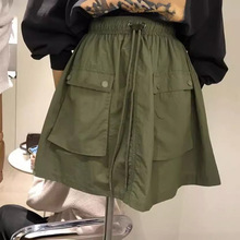 韩国东大门2024夏季女装新款气质百搭宽松纯色口袋高腰半身短裙潮