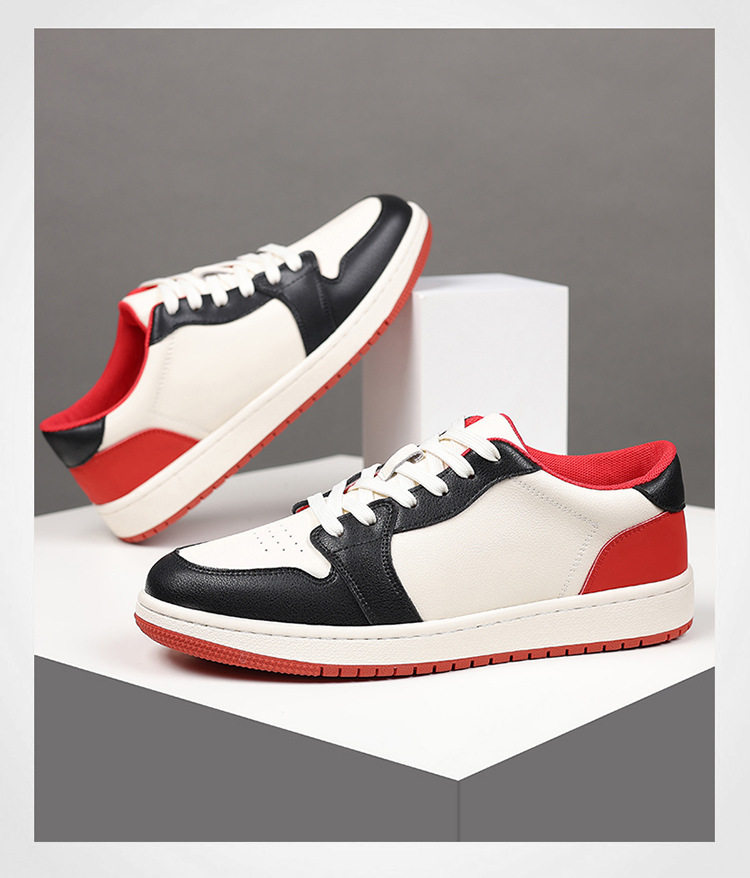 Giày sneaker nam da bò thoáng khí, đế bệt, dây buộc phía trước — 88055 Đen đỏ (da bò), 88055 đen và trắng (da bò) chi tiết 21