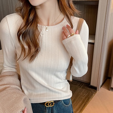 秋冬季内搭圆领打底衫女新款德绒长袖外穿高级感显瘦气质百搭上衣