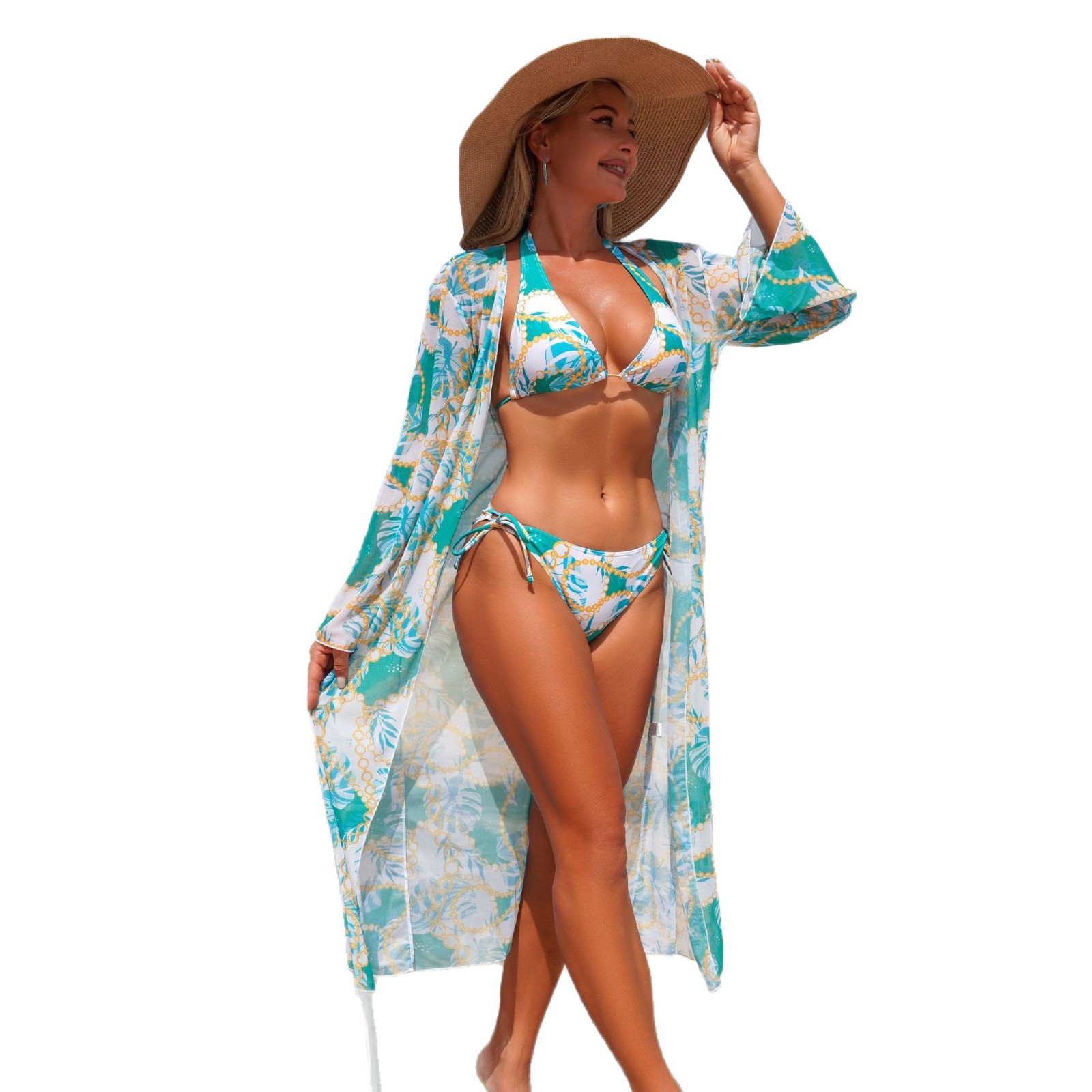Camisas de malla de moda europea y americana, bikini, traje de baño de tres piezas, bikini, traje de baño de mujer.
