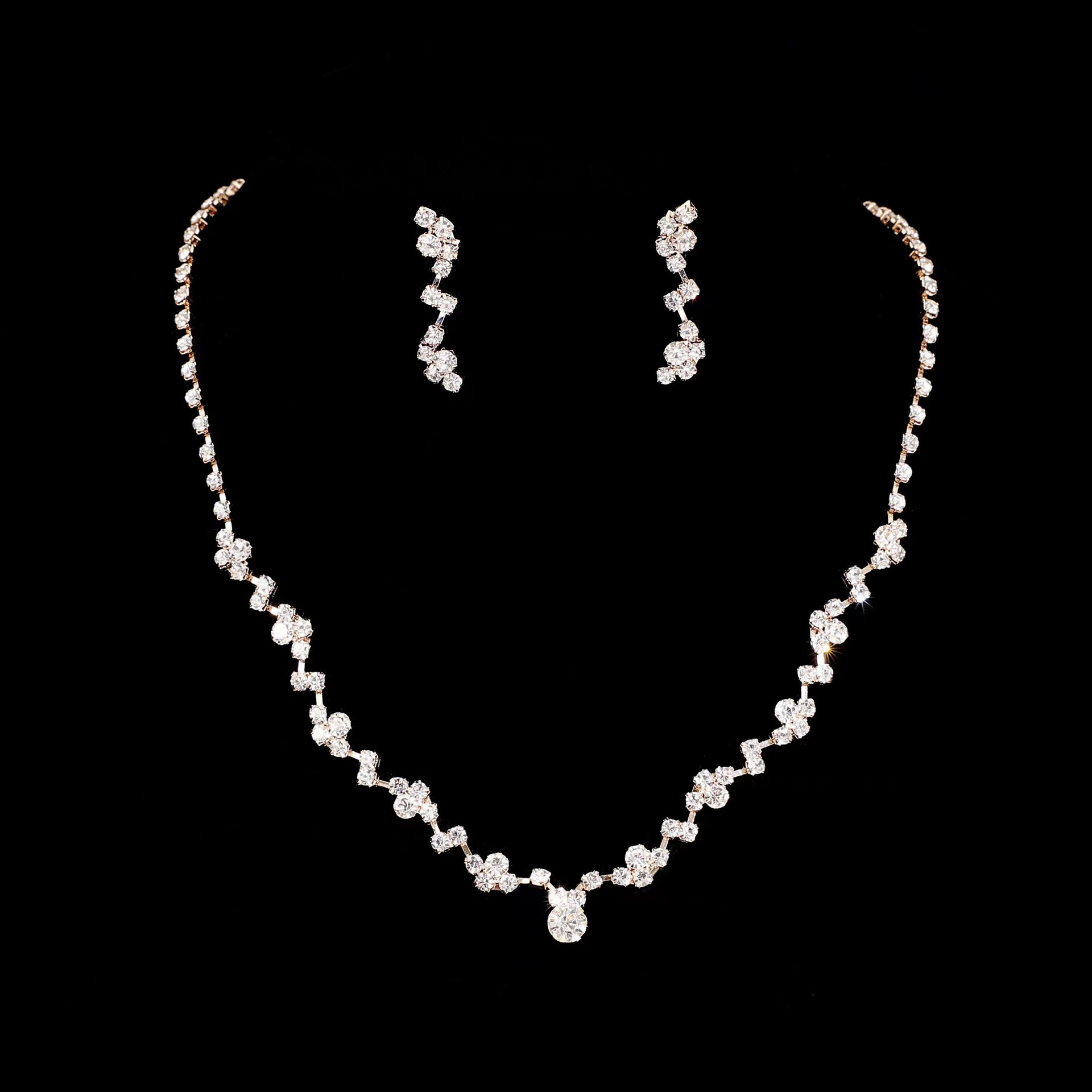 Rhinestones Inlay Material Fashion Flower Alloy Inlay Rhinestones Women's Bracelets Earrings Necklace