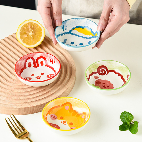 Seabed tableware ceramic taste dish soy sauce dipping dish round underglaze color household cartoon small dish dumpling vinegar dipping dish