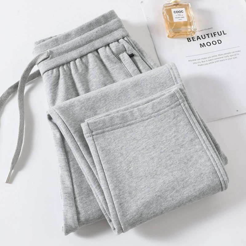 Высококачественные женские спортивные штаны из 100% хлопка, весна 2025, повседневные штаны из чистого хлопка, большие размеры, свободные прямые брюки