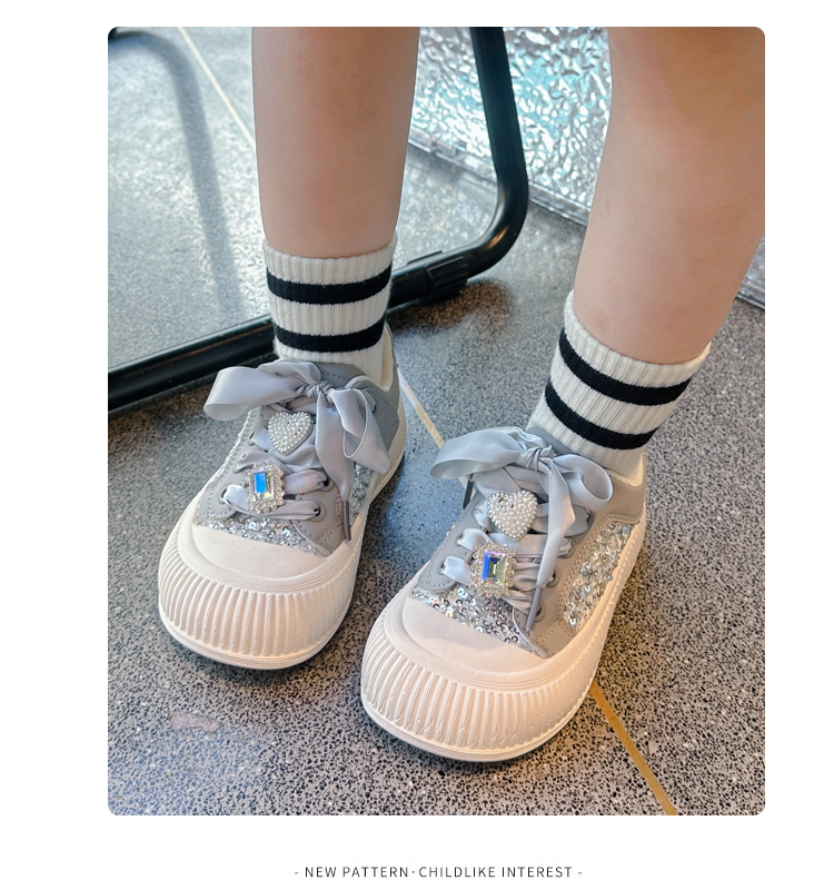 Girls Sneakers With Sequin And Heart Decorations For Toddlers_voghion.com