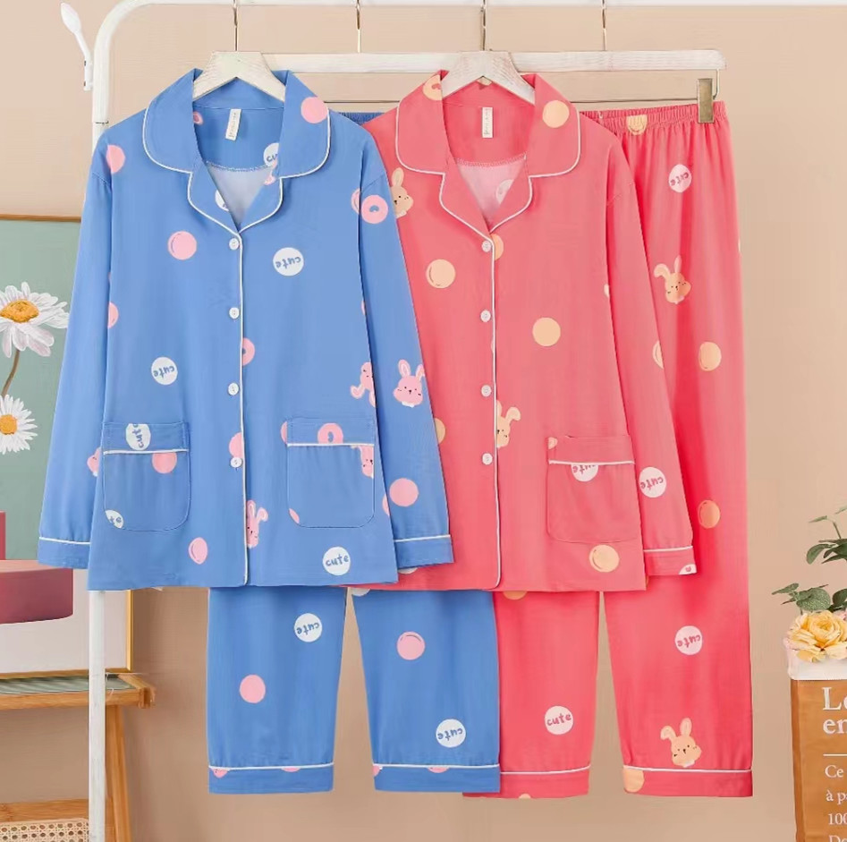 Longge Castle Pajamas Women's Long-sleeved Spring and Autumn Cardigan plus size Loose Plus Fat Thin Home Clothes Jingle Imperial Concubine Imitation Cotton