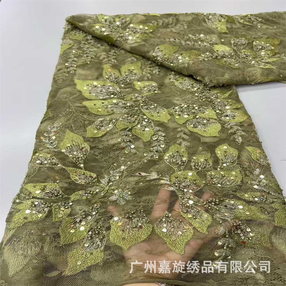 Tela de encaje bordada con peonías rojas estilo francés, tela de bordado para vestido cheongsam de moda africana, tela de bordado.