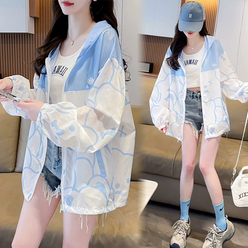 Синяя солнцезащитная одежда, защита от ультрафиолета, для девочек и детей старшего возраста, летняя рабочая одежда 2025 года, куртка с солнцезащитной одеждой для младших и старших школьников.