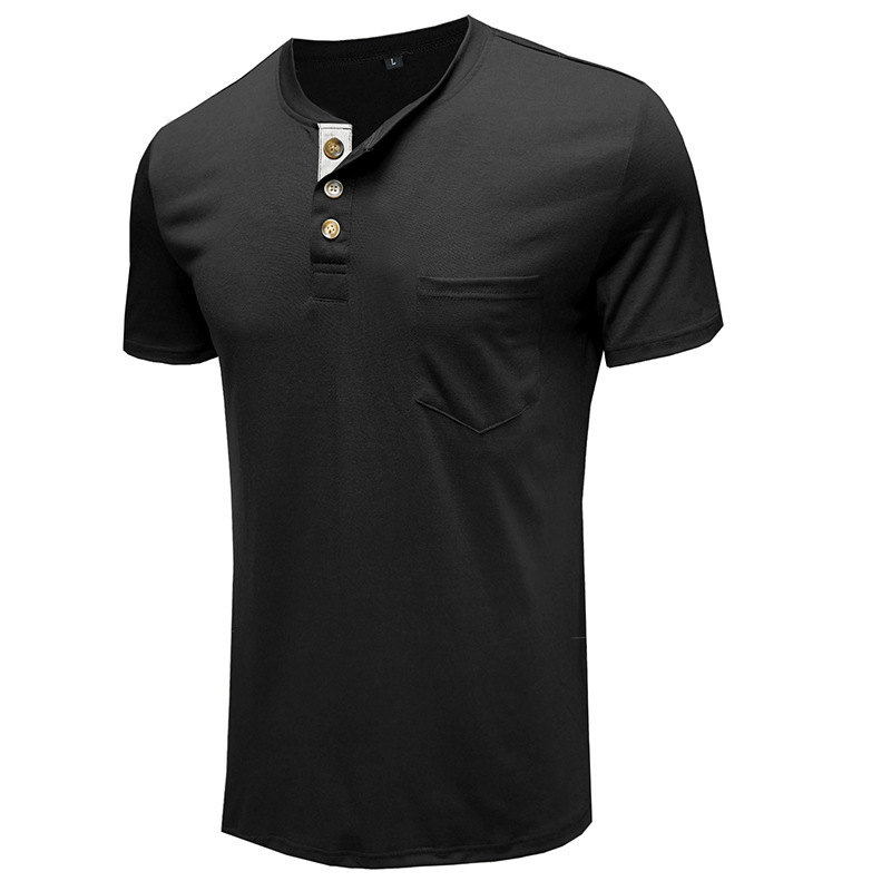 Sommer Europäisches und Amerikanisches Herren-Kurzarm-T-Shirt, Herren-Bottom-Shirt, Rundhalsausschnitt, lässiges, vielseitiges Henley-Shirt_voghion.com