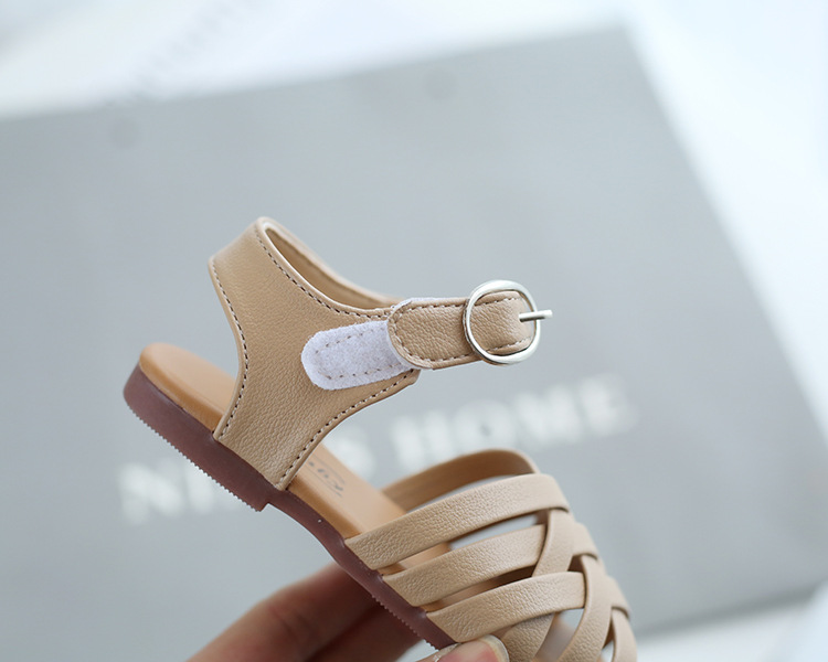 Baotou Sandals with Soft Sole Korean Hollow Small Leather Summer New Girl's Roman 2022 Children's Shoes_voghion.com
