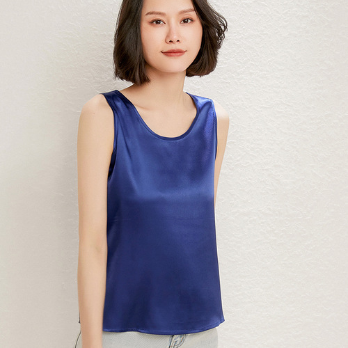 Silk camisole women's vest loose solid color summer top sleeveless satin summer short mulberry silk suit inner