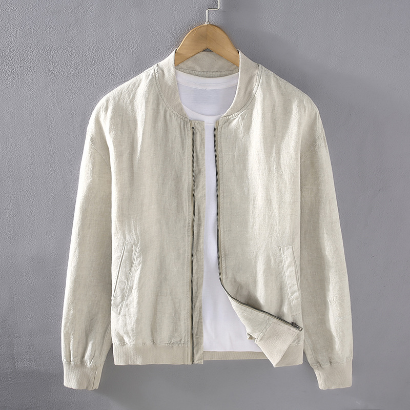 G090 Artistic Youth Men's Loose Leisure Linen Long Sleeve Jacket Comfortable Breathable Natural Joker