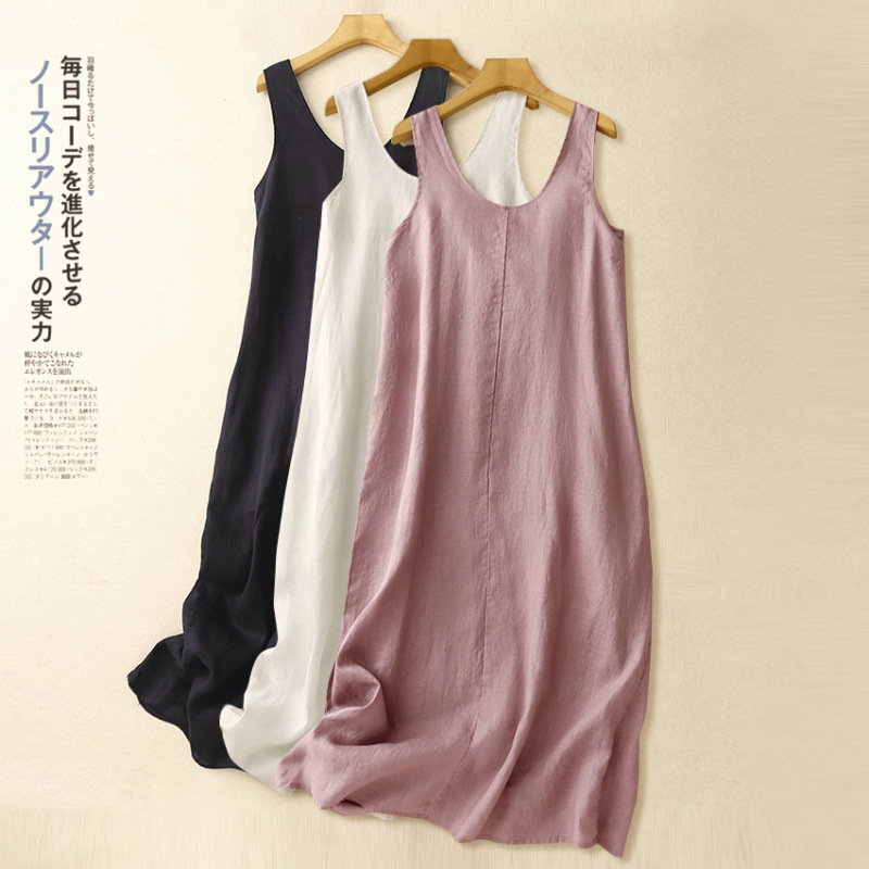 2026 Summer New Style Versatile Cotton and Linen Solid Color Casual Retro Simple Artistic Style Sleeveless Dress