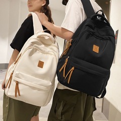 雙肩包女韓版日系簡約風初中高中大學生背包撞色大容量帆布書包女