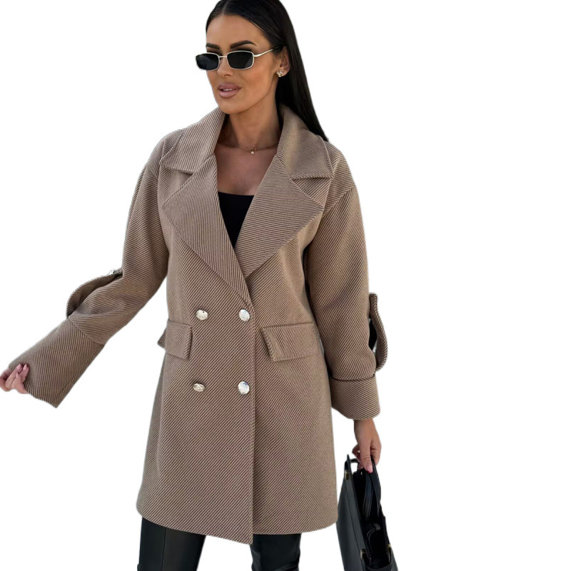Women's Clothing New solid color H type suit collar woolen coat_voghion.com
