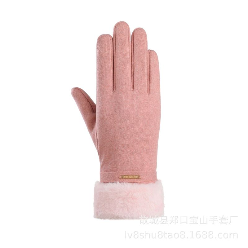 新款跨境德绒保暖手套女秋冬季全指触屏加绒户外外出骑行服饰百搭|undefined