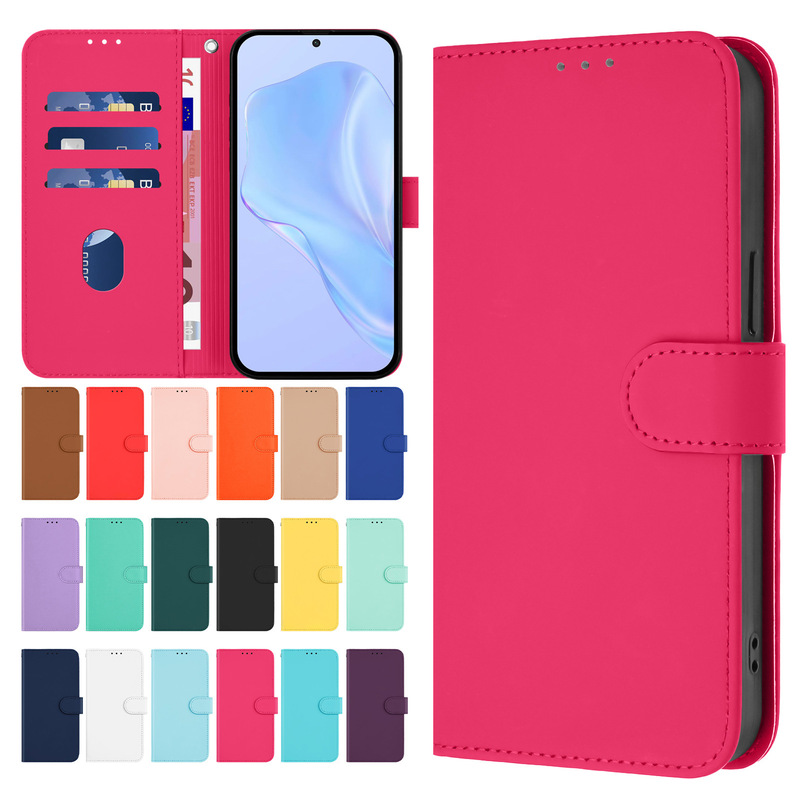 Hot-Selling Foreign Trade Product Suitable for Redmi Note 15 Pro5G Mobile Phone, Solid Color Three-Card Slot Flip Cover Protective Case