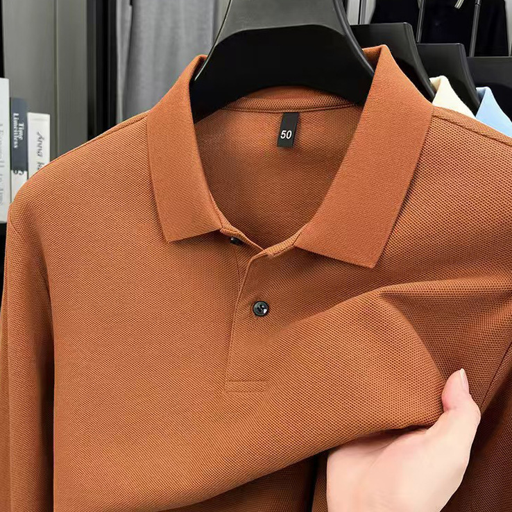 High-end mercerized cotton men's long-sleeve Polo shirt, pure cotton hexagonal pique lapel top, corporate workwear, can be embroidered