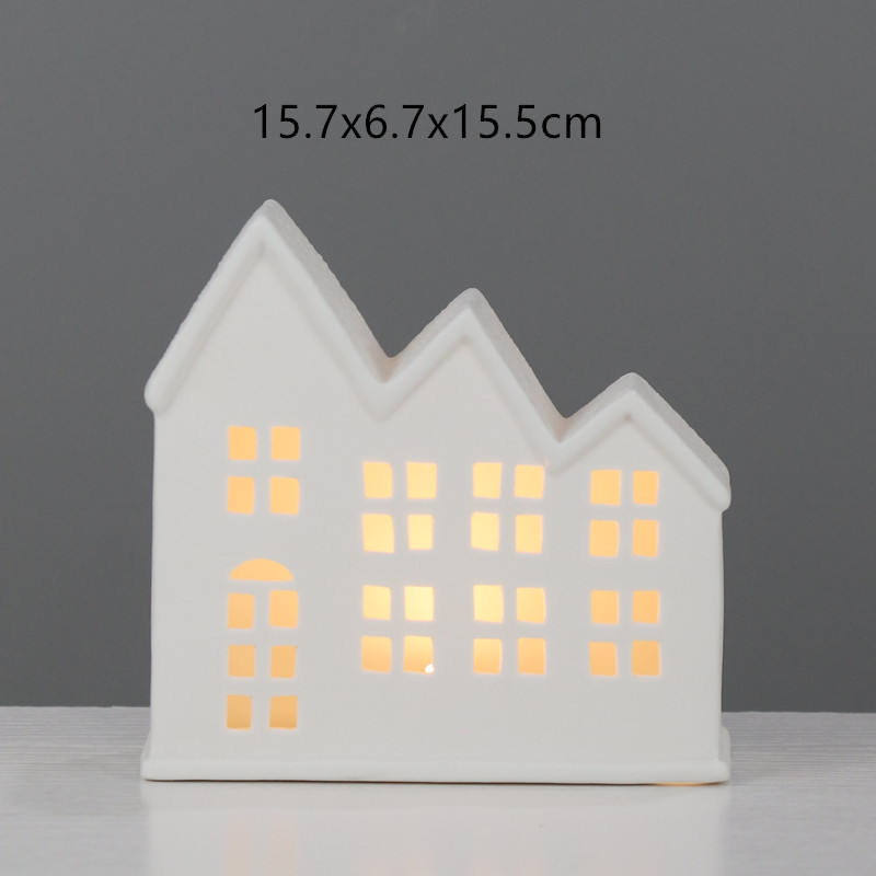 Nórdico cerámica candelabro pequeña casa LED noche luz linterna Navidad decoración artesanía Comercio exterior al por mayor