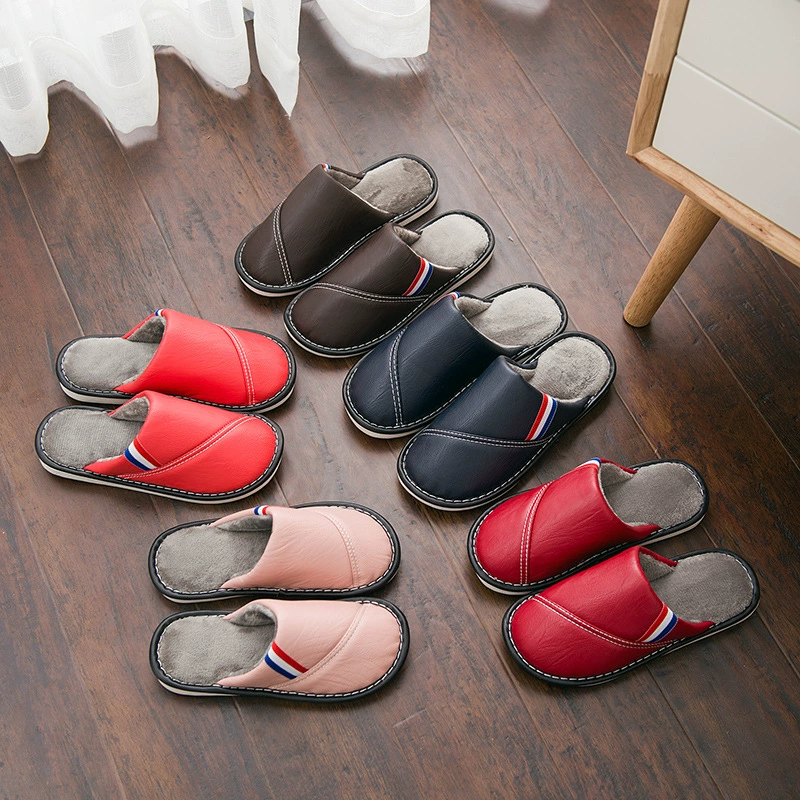 Водонепроницаемые хлопковые тапочки для мужчин и женщин, домашние пары, Нескользящие теплые кожаные тапочки с толстой подошвой, прямые заводские волосы поколения