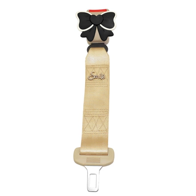 Seatbelt, Extended Belly Support, Bow-Tie – Car seat belt - white-edge-black-bow-beige-retainer